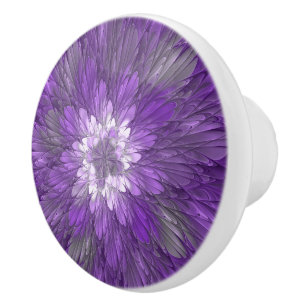 Bouton De Porte En Céramique Fleur abstraite violette psychédélique Art fractal