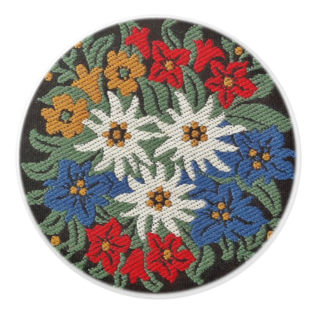 Bouton De Porte En Céramique Fleur alpine suisse Edelweiss (Devant)