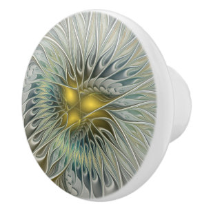 Bouton De Porte En Céramique Fleur argentée dorée Fantaisie abstraite Art fract