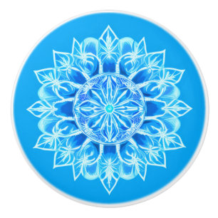 Bouton De Porte En Céramique Fleur Batik Mandala en Turquoise