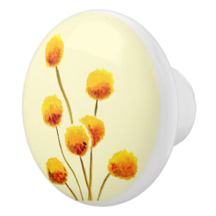 Bouton De Porte En Céramique Fleur Billy Button jaune Art australien