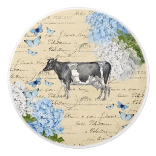 Bouton De Porte En Céramique Fleur bleue de vache Vintage Carte postale Ceramic