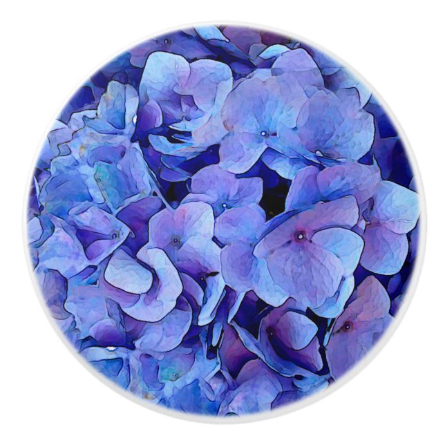 Bouton De Porte En Céramique Fleur Blue Hydrangea (Devant)