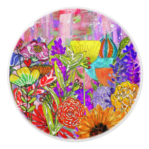 Bouton De Porte En Céramique Fleur d'assortiment lunaire et colorée