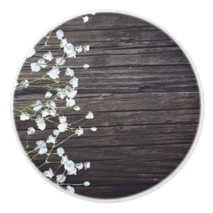 Bouton De Porte En Céramique Fleur de bébé et bois rustique foncé
