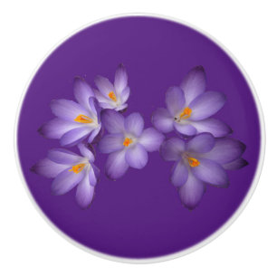 Bouton De Porte En Céramique Fleur de Crocus de printemps violet en céramique K