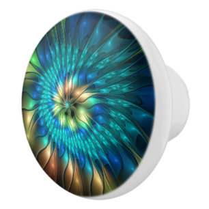 Bouton De Porte En Céramique Fleur de fantaisie lumineuse, fractale abstraite c