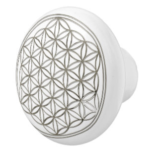 Bouton De Porte En Céramique Fleur de la vie / Blume des Lebens - argent