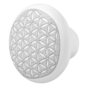 Bouton De Porte En Céramique Fleur de la vie / Blume des Lebens - blanc pointu