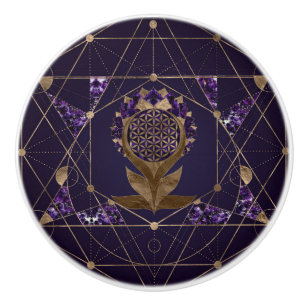 Bouton De Porte En Céramique Fleur de la vie Lotus - Ornement de la géométrie s