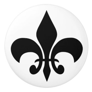 Bouton De Porte En Céramique Fleur de lis de Lily-de-Lys de Lily-Noir moderne s