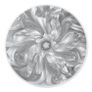 Bouton De Porte En Céramique fleur de marbre gris argenté abstrait de rêve