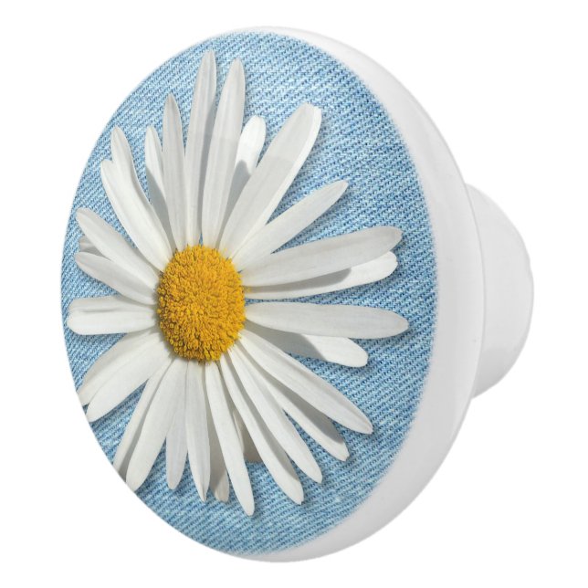 Bouton De Porte En Céramique Fleur de marguerite blanche hippie - Denim mode te (Droite)