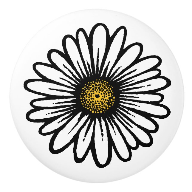 Bouton De Porte En Céramique Fleur de marguerite blanche tendance - Hippie Flor (Devant)