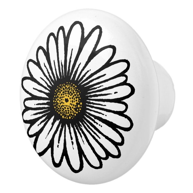 Bouton De Porte En Céramique Fleur de marguerite blanche tendance - Hippie Flor (Droite)