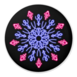 Bouton De Porte En Céramique Fleur de néon bleu et rouge