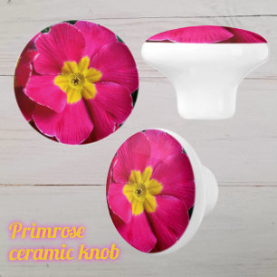 Bouton De Porte En Céramique Fleur de primevère rose et jaune vif