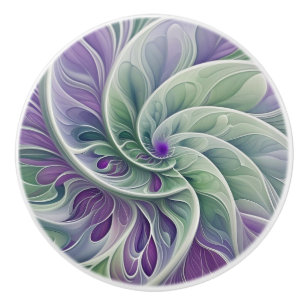 Bouton De Porte En Céramique Fleur de rêve abstraite fractale Purple Green art