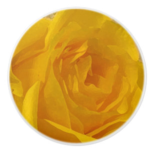 Bouton De Porte En Céramique Fleur de rose jaune Pétales en céramique Knob