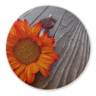 Bouton De Porte En Céramique Fleur de tournesol orange d'automne
