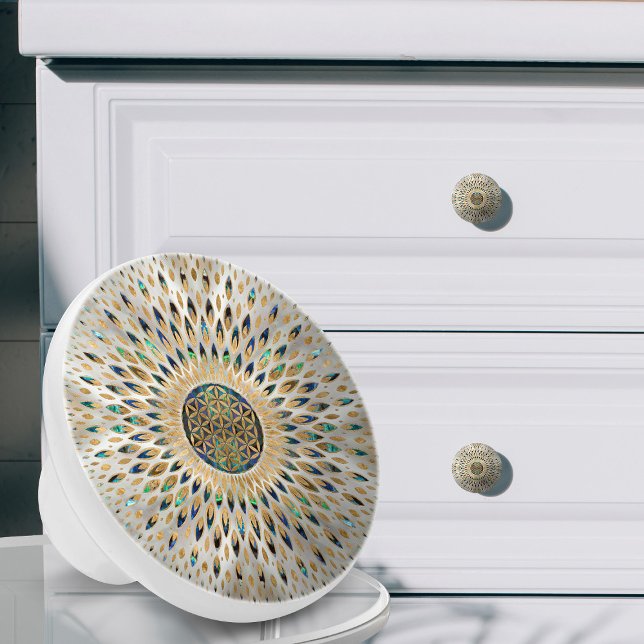 Bouton De Porte En Céramique Fleur de vie - Abalone Shell et Pearl (Créateur téléchargé)