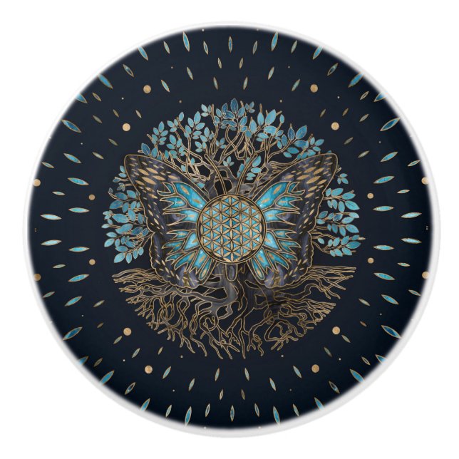 Bouton De Porte En Céramique Fleur de vie - Arbre de vie - Papillon (Devant)