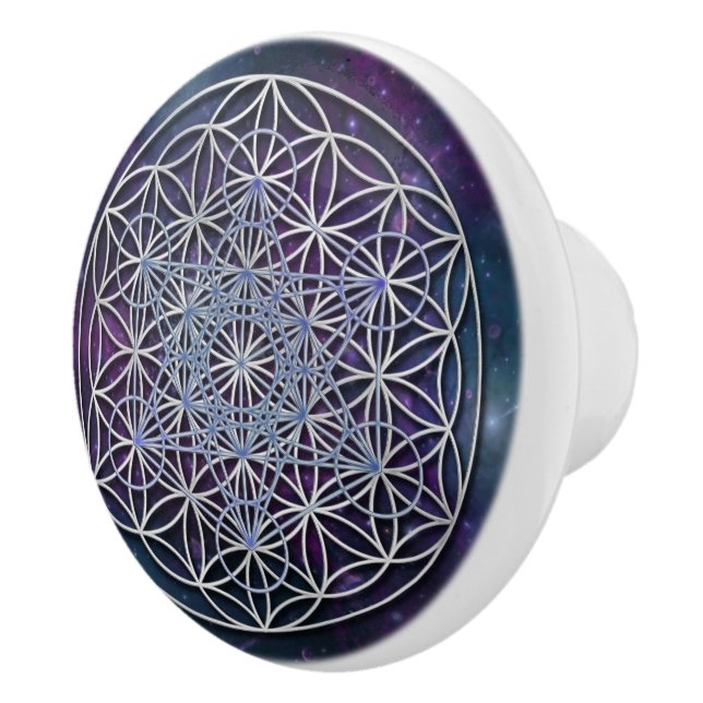 Bouton De Porte En Céramique Fleur de vie / Blume des Lebens - Cube Metatron (Droite)