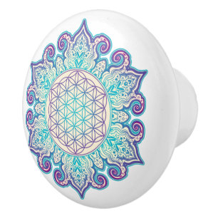 Bouton De Porte En Céramique Fleur De Vie - Indien Mandala 2