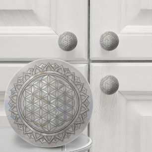 Bouton De Porte En Céramique Fleur de Vie Lotus Mandala Nacre