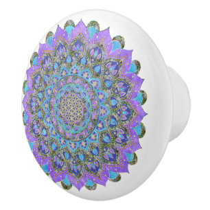 Bouton De Porte En Céramique Fleur De Vie - Mandala India Style 2