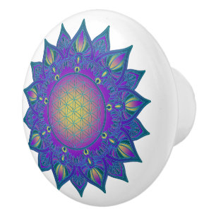 Bouton De Porte En Céramique Fleur De Vie - Mandala Indien 3