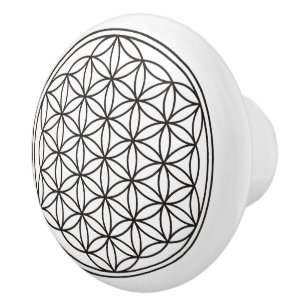 Bouton De Porte En Céramique Fleur de Vie - noir uni + votre fond