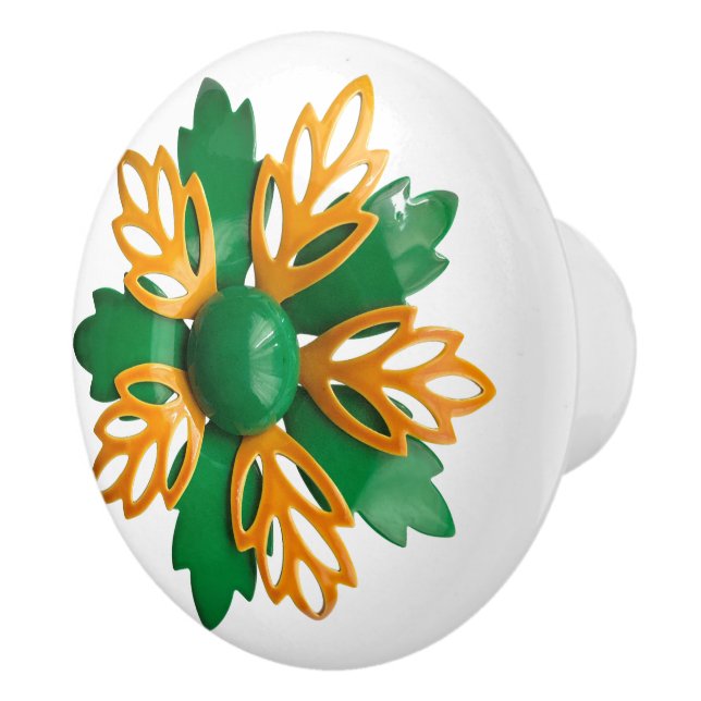 Bouton De Porte En Céramique Fleur d'hippie exotique Troptique Vert Orange (Droite)