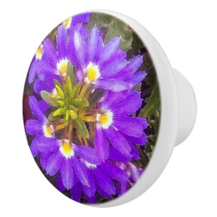 Bouton De Porte En Céramique Fleur éventail pourpre