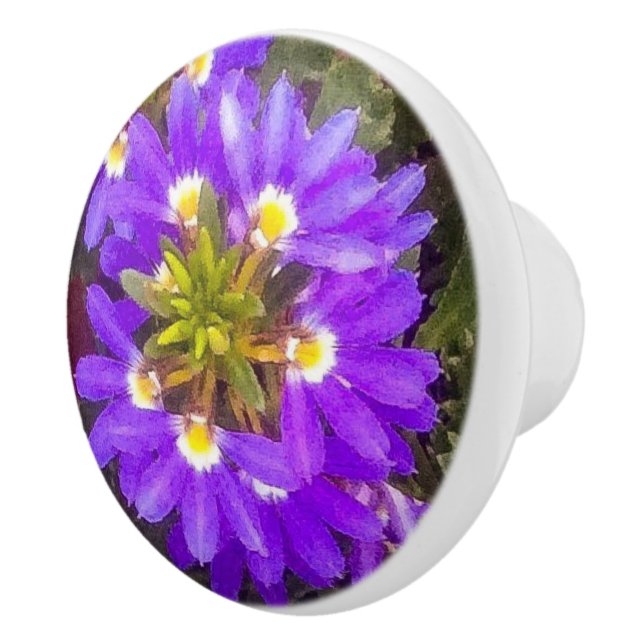 Bouton De Porte En Céramique Fleur éventail pourpre (Droite)