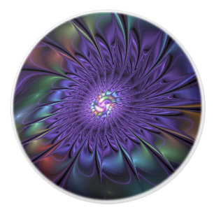 Bouton De Porte En Céramique Fleur fractale Abstraite moderne et colorée tendan