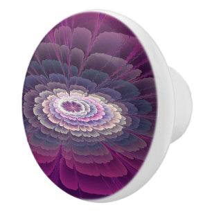 Bouton De Porte En Céramique Fleur frappante abstraite fractale couleur rose