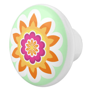 Bouton De Porte En Céramique Fleur Fusion_Sunburst_Poppy géométrique Fuchsia_gr