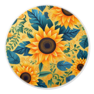 Bouton De Porte En Céramique Fleur jaune tournesol