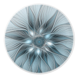 Bouton De Porte En Céramique Fleur joyeuse abstraite fleur bleue grise fractale