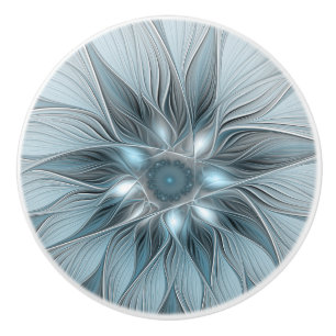 Bouton De Porte En Céramique Fleur joyeuse abstraite fleur bleue grise fractale