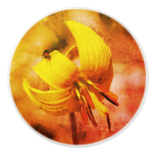Bouton De Porte En Céramique Fleur Lily De Truite Sauvage Et Ami D'Insecte