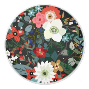 Bouton De Porte En Céramique Fleur Moderne Chic Sombre Florale Colorée Funky Au