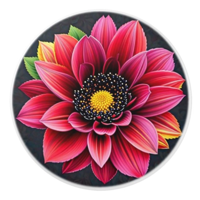 Bouton De Porte En Céramique Fleur noire (Devant)