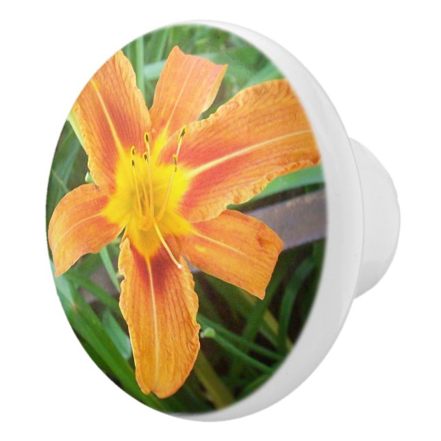 Bouton De Porte En Céramique Fleur orange (Droite)