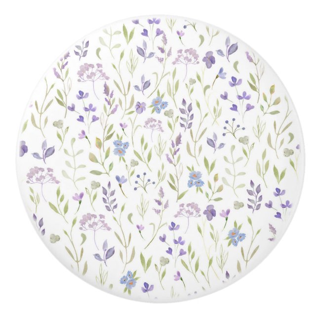 Bouton De Porte En Céramique Fleur Pourpre  (Devant)