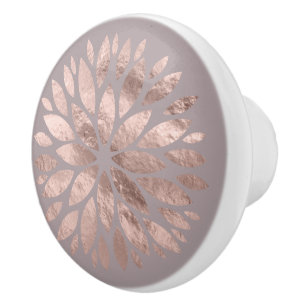 Bouton De Porte En Céramique Fleur rose Gold Shimmer Dahlia Sur Lavande
