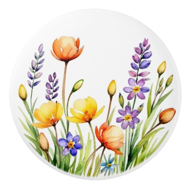 Bouton De Porte En Céramique Fleur sauvage quatre (Devant)