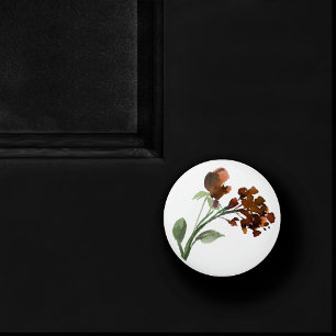 Bouton De Porte En Céramique Fleur sauvage   Terracotta Orange Fleur Bohème