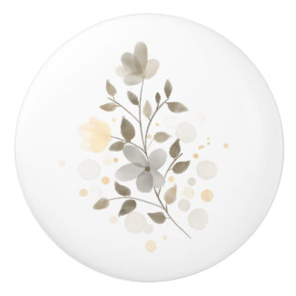 Bouton De Porte En Céramique Fleurs agricoles modernes Beige et vert Sage